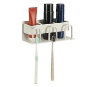 sourcing map Toothbrush Holder for Bathroom, 3 Slots Wall Mounted Electric Toothbrush Organizer Aluminum Self-Adhesive Shower Organizer for Tooth Brush Toothpaste Comb Storage, White