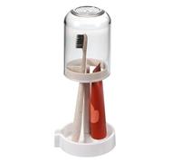 sourcing map Toothbrush Holder with Cup Cover, Toothpaste Organizer with 3 Slots for Electric Toothbrushes, Conventional Toothbrushes and Store Toothpaste (Transparent Gray)