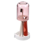 sourcing map Toothbrush Holder with Cup Cover, Toothpaste Organizer with 3 Slots for Electric Toothbrushes, Conventional Toothbrushes and Store Toothpaste (Transparent Pink)
