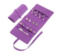 sourcing map Travel Jewelry Bag Roll, Foldable Jewelry Travel Organizer with Tie Close Microfiber Jewelry Storage Roll Jewelry Case for Women Gift Necklaces Earrings Rings Bracelets, Purple