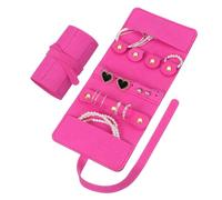 sourcing map Travel Jewelry Bag Roll, Foldable Travel Organizer with Tie Close Microfiber Storage Roll for Earrings, Necklaces, Rings, Bracelets, Brooches, Valentine's Day Gifts, Rose Red