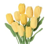 sourcing map Tulip Crochet Flowers, Artificial Knitted Tulip Flower Completed Handmade Tulips Bouquet for Gift Home Birthday Wedding Decoration, Yellow Pack of 10