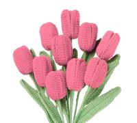 sourcing map Tulip Crochet Flowers, Artificial Knitted Tulip Flower Completed Handmade Tulips Bouquet for Gift Home Birthday Wedding Decoration, Watermelon Red Pack of 10