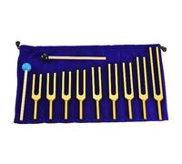 sourcing map Tuning Fork Set 9 Pcs Tuning Forks Aluminium Alloy for Instrument Treatment Yoga Sound Testing Tuning Fork Tool Set Violin Guitar Tuner Device Golden with Rubber Mallet and Bag