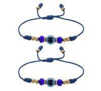 sourcing map Turkish Evil Eye Bracelets, 2 Pcs Good Luck Protection Handmade Braided Rope Bracelet for Women Men Stackable Blessing Jewelry (Blue)