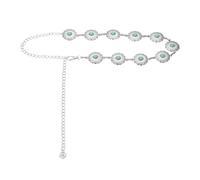 sourcing map Turquoise Waist Chain Belts, 43.7 Inch Length Adjustable Body Chain Belts Metal Western Belt for Woman with Black Green Drawstring Bag for Outfits Jeans Dress, Silver