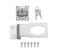 sourcing map Twist Knob Keyed Hasp Locks Safety Packlock Clasp Hasp Latches with Keys & Screws 3 Inch 90°Right Angle for Window Barn Drawer Cabinet Garage Closets Doors (Silver)
