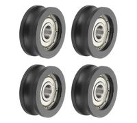 sourcing map U Groove Ball Bearing Roller, 6 x 25 x 10mm Nylon Pulley Guide Wheel Stainless Steel Track Wheel Heavy Duty Replacement for Slide Door Window Mechanical Equipment, Black Pack of 4