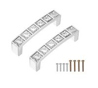 sourcing map U Shape Crystal Glass Drawer Cabinet Pulls, Alloy Drawer Handle Pulls for Kitchen Cupboard Dresser Drawer Decor, Silver (2.5 Inch Hole Centers, 2 Pack)