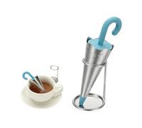 sourcing map Umbrella Tea Infuser, Stainless Steel Loose Leaf Tea Steeper Filter with Silicone Handle Reusable Thin Pores Mesh Strainer Diffuser for Teacups Teapots Mugs, Blue