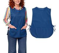 sourcing map Unisex Smock Apron, Kitchen Cleaning Work Apron Water & Oil Resistant for Men and Women with Side Ties and 2 Pockets for Chef Kitchen, Cleaning, Barber, Art Painting, Blue