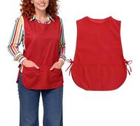 sourcing map Unisex Smock Apron, Kitchen Cleaning Work Apron Water & Oil Resistant for Men and Women with Side Ties and 2 Pockets for Chef Kitchen, Cleaning, Barber, Art Painting, Red