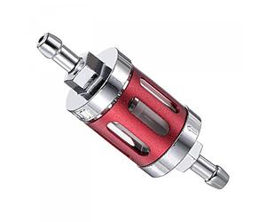 sourcing map Universal In Line Petrol Gas Fuel Gasoline Oil Filter with Brass Filter Element, Red