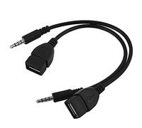 sourcing map USB Female to AUX 3.5mm Male Jack Audio Data Charge Cable Black 2 Pcs