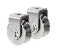 sourcing map V Groove Wheel with Bracket, Stainless Steel Track Wheel Dia.2.7" Load 660 lbs Heavy Duty Rigid Caster for Inverted Rolling Gate Industrial Machines, 2 Pack, Silver Tone