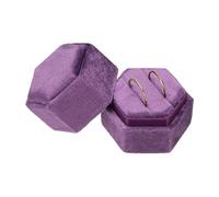 sourcing map Velvet Ring Box, 2 Slot Hexagon Wedding Ring Display Holder Box Jewelry Ring Gift Case for Wedding Ceremony Proposal Engagement, Dark Purple