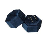 sourcing map Velvet Ring Box, 2 Slot Hexagon Wedding Ring Display Holder Box Jewelry Ring Gift Case for Wedding Ceremony Proposal Engagement, Dark Blue