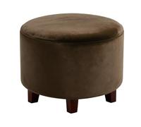 sourcing map Velvet Round Footstool Slipcover, Stretch Foot Stool Protector Covers Plush Furniture Protector Cover with Elastic Bottom for Footstool Living Room Bedroom(Medium, Dark Brown)