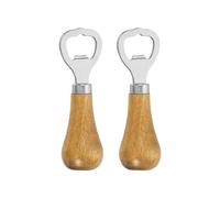 sourcing map Vertical Bottle Opener, 2Pcs - Wooden Handle Stainless Steel Beer Bottle Opener, Bartender Handheld Bottle Openers, for Home Bar Kitchen (Silver)