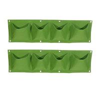 sourcing map Vertical Hanging Grow Bag with 4 Pockets, Wall Mounted Felt Fabric Flowerpot Bag Plant Container for Garden Home Decoration, Green 2 Pack
