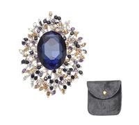 sourcing map Vintage Crystal Rhinestone Brooch for Women, 2.5 Inch Flower Lapel Pins Alloy Rhinestone Cubic Crystal Brooch Pin for Scarves Dress Hat Suit Wedding, Navy Blue