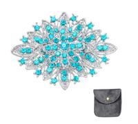 sourcing map Vintage Crystal Rhinestone Brooch for Women, 2.6 Inch Flower Lapel Pins Alloy Rhinestone Bouquet Brooch Pin for Scarves Dress Hat Suit Wedding, Lake Blue