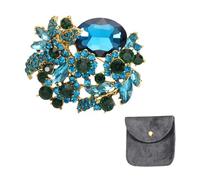 sourcing map Vintage Crystal Rhinestone Brooch for Women, 2.6 Inch Flower Lapel Pins Alloy Rhinestone Flower Oval Crystal Brooch Pin for Scarves Dress Hat Suit Wedding, Blue