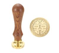 sourcing map Vintage Wax Seal Stamp, 25mm Double Happiness Brass Head and Wooden Handle Stamps for Personalized Halloween Christmas Wedding Cards Gift Envelopes Invitation Sealing, Xizi01