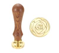 sourcing map Vintage Wax Seal Stamp, 25mm Flower Brass Head and Wooden Handle Stamps for Personalized Halloween Christmas Wedding Cards Gift Envelopes Invitation Sealing, Rose04