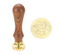 sourcing map Vintage Wax Seal Stamp, 25mm Flower Brass Head and Wooden Handle Stamps for Personalized Halloween Christmas Wedding Cards Gift Envelopes Invitation Sealing, Rose02