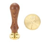 sourcing map Vintage Wax Seal Stamp, 25mm Flower Brass Head and Wooden Handle Stamps for Personalized Halloween Christmas Wedding Cards Gift Envelopes Invitation Sealing, Rose38