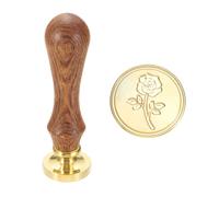 sourcing map Vintage Wax Seal Stamp, 25mm Flower Brass Head and Wooden Handle Stamps for Personalized Halloween Christmas Wedding Cards Gift Envelopes Invitation Sealing, Rose93