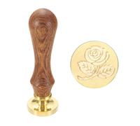 sourcing map Vintage Wax Seal Stamp, 25mm Flower Brass Head and Wooden Handle Stamps for Personalized Halloween Christmas Wedding Cards Gift Envelopes Invitation Sealing, Rose30