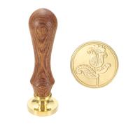 sourcing map Vintage Wax Seal Stamp, 25mm Flower Brass Head and Wooden Handle Stamps for Personalized Halloween Christmas Wedding Cards Gift Envelopes Invitation Sealing, Rose49