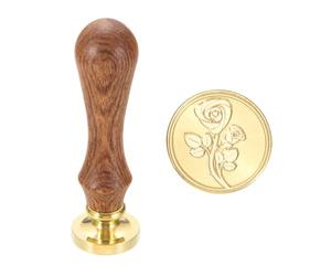 sourcing map Vintage Wax Seal Stamp, 25mm Flower Brass Head and Wooden Handle Stamps for Personalized Halloween Christmas Wedding Cards Gift Envelopes Invitation Sealing, Rose52