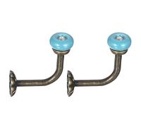 sourcing map Wall Hooks, 2Pcs - Zinc Alloy Single Prong Ceramic Handle Clothes Hook, Bronze Hooks for Hanging Towel Coat Backpack Scarf Keys Hat (Blue,75x65mm)