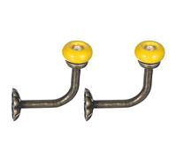 sourcing map Wall Hooks, 2Pcs - Zinc Alloy Single Prong Ceramic Handle Clothes Hook, Bronze Hooks for Hanging Towel Coat Backpack Scarf Keys Hat (Yellow,75x65mm)