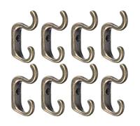 sourcing map Wall Hooks, 8Pcs - Zinc Alloy Double Prong Retro Hook, Mini Small Hooks for Hanging Towel Coat Backpack Clothes Scarf Keys Hat Cup (Bronze)