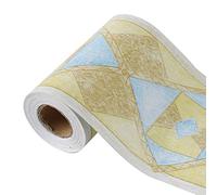 sourcing map Wall Paper Border Self Stick Wall Covering PVC Floor Borders for Kitchen Bathroom Bedroom Wall Decor Paper, Rhombus Pattern Yellow Blue, 3.94 Inch by 32.8 feet