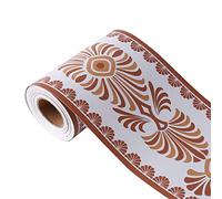 sourcing map Wall Paper Border Self Stick Wall Covering PVC Floor Borders for Kitchen Bathroom Bedroom Wall Decor Paper, Chrysanthemum Pattern Brown White, 3.94 Inch by 32.8 feet