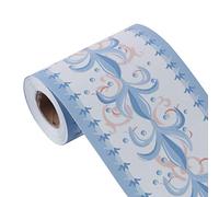 sourcing map Wall Paper Border Self Stick Wall Covering PVC Floor Borders for Kitchen Bathroom Bedroom Wall Decor Paper, Flower Pattern Blue+White, 3.94 Inch by 32.8 feet