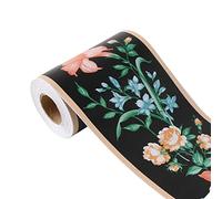 sourcing map Wall Paper Border Self Stick Wall Covering PVC Floor Borders for Kitchen Bathroom Bedroom Wall Decor Paper, Lily Pattern Black+Green, 3.94 Inch by 32.8 feet