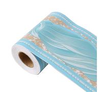 sourcing map Wall Paper Border Self Stick Wall Covering PVC Floor Borders for Kitchen Bathroom Bedroom Wall Decor Paper, Wave Pattern Blue, 3.94 Inch by 32.8 feet
