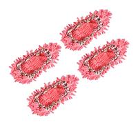 sourcing map Washable Cleaning Shoes Cover Multifunction Chenille Microfiber Duster Mop Slippers Foot Socks Tools for House Floor, Pack of 4 Pink