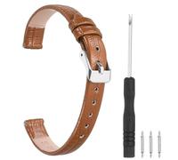 sourcing map Watch Band 10mm Width PU Leather Quick Release Soft Watch Straps Replacement Lizard Grain Pattern with Stainless Steel Silver Buckle and Spring Bar for Men Women, Light Brown