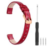 sourcing map Watch Band 10mm Width PU Leather Quick Release Soft Watch Straps Replacement Lizard Grain Pattern with Stainless Steel Rose Gold Buckle and Spring Bar for Men Women, Red