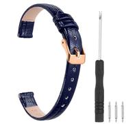 sourcing map Watch Band 10mm Width PU Leather Quick Release Soft Watch Straps Replacement Lizard Grain Pattern with Stainless Steel Rose Gold Buckle and Spring Bar for Men Women, Blue