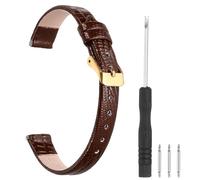 sourcing map Watch Band 10mm Width PU Leather Quick Release Soft Watch Straps Replacement Lizard Grain Pattern with Stainless Steel Silver Buckle and Spring Bar for Men Women, Dark Brown
