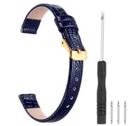 sourcing map Watch Band 12mm Width PU Leather Quick Release Soft Watch Straps Replacement Lizard Grain Pattern with Stainless Steel Gold Buckle and Spring Bar for Men Women, Blue