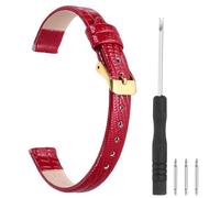 sourcing map Watch Band 12mm Width PU Leather Quick Release Soft Watch Straps Replacement Lizard Grain Pattern with Stainless Steel Gold Buckle and Spring Bar for Men Women, Red